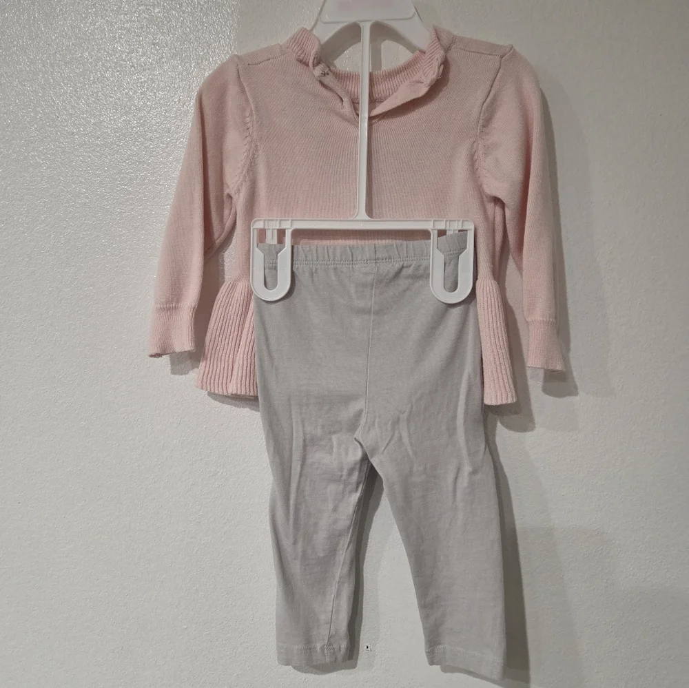 Laura Ashley Baby Pink Sweater and Gray Leggings Set
